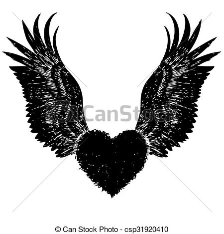 450x469 Freehand Sketch Illustration Of Heart With Angel Wings Symbol