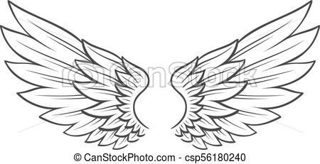 450x231 Tattoo Style Wings. Simple Vector Hand Drawn Open Wings Isolated