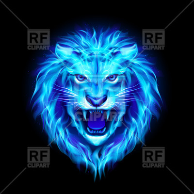400x400 Head Of Aggressive Blue Fire Lion Vector Image Vector Artwork Of