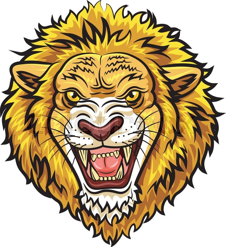 732x800 Vector Illustration Of Cartoon Head Angry Lion Mascot Stock