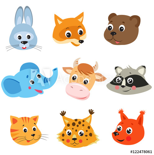 495x500 Cartoon Animal. Vector Set On White Background. Animal Face Mask
