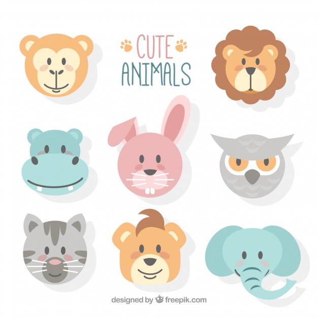 626x626 Cute Animal Faces With Flat Design Vector Free Download