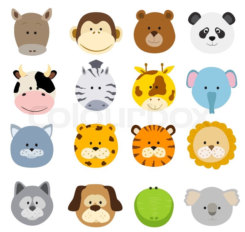 800x759 Set Of Cartoon Animals Faces. Vector Collection Of Cute Jungle And