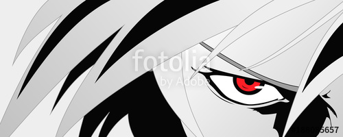 500x200 Anime Face With Red Eyes From Cartoon. Web Banner For Anime, Manga