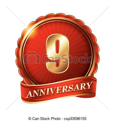 450x470 9 Years Anniversary Golden Label With Ribbon. .