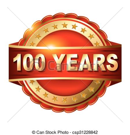 450x470 100 Years Anniversary Golden Label With Ribbon. Vector Illustration.