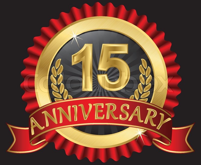 800x658 15 Years Anniversary Golden Label With Ribbons, Vector