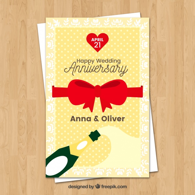 626x626 Wedding Anniversary Card Wirh Red Ribbon Vector Free Download