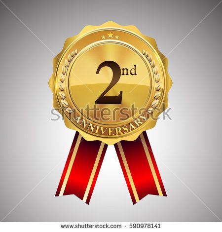 450x470 Two Years Anniversary Logotype, With Golden Badge And Red Ribbon