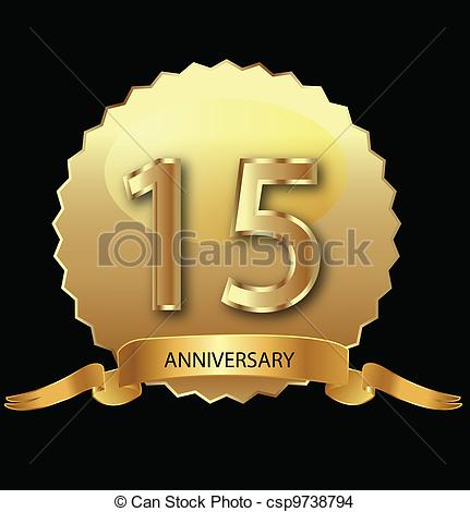 431x470 15th Anniversary In Gold Seal Vector.