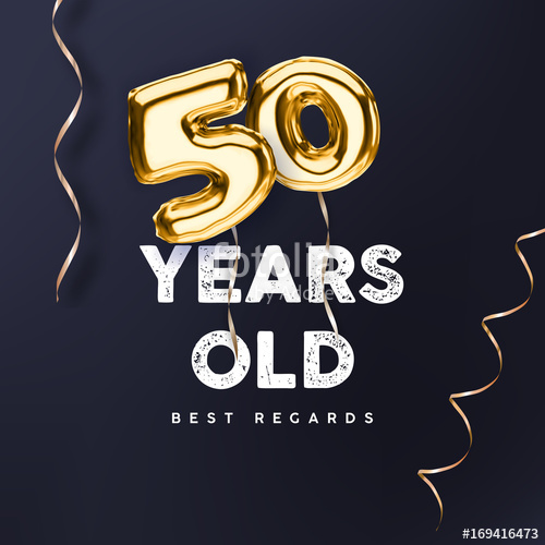 500x500 50 Years Old. Gold Balloon Number 50th Anniversary, Vector