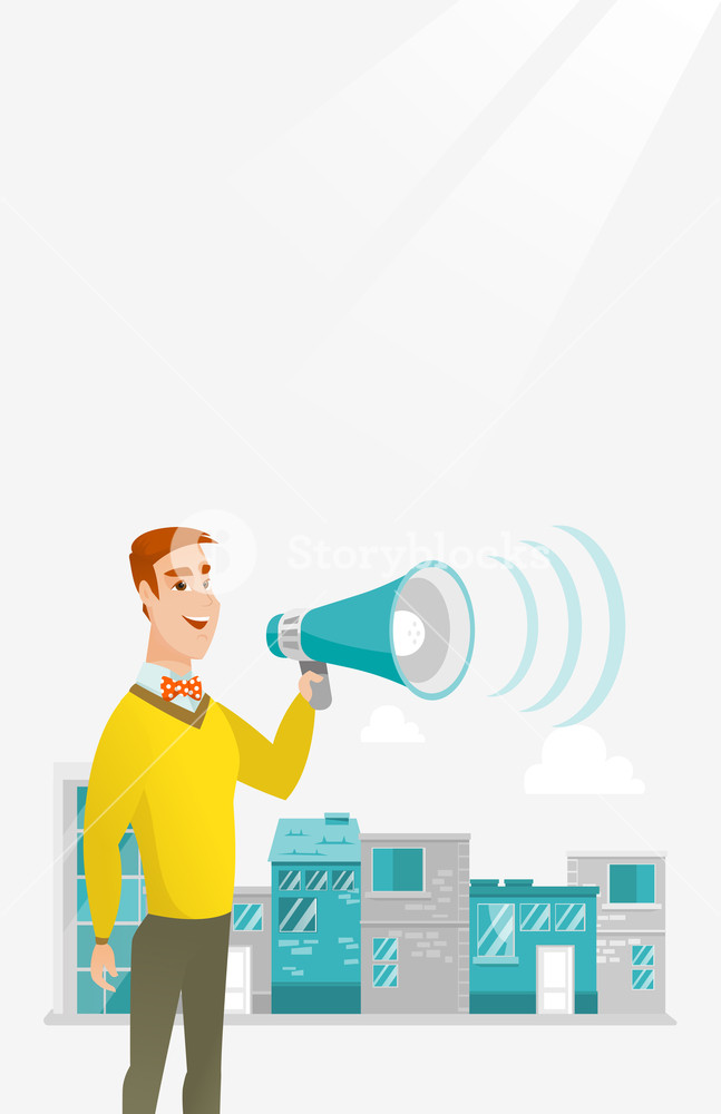 647x1000 Caucasian Happy Businessman Making An Announcement On A City
