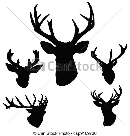450x470 Deer Antlers Silhouette Art Vector Illustration On White.