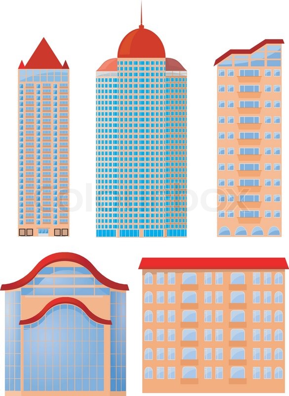 585x800 Collection Of Vector Illustrations Of Apartment Buildings Stock
