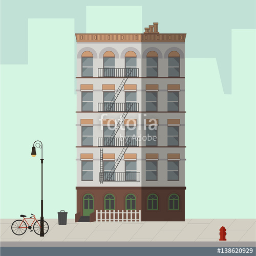 500x500 High Apartment Building White And Brown. Flat Vector Illustration