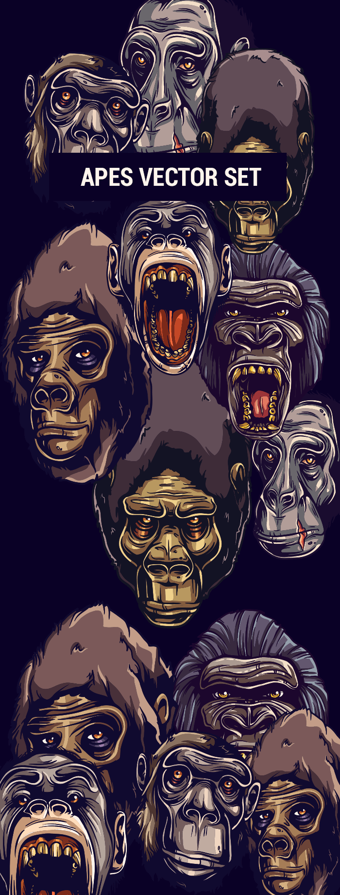 700x1840 Apes Vector Set
