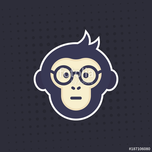500x500 Ape, Smart Monkey In Glasses Vector Sticker, Print Stock Image