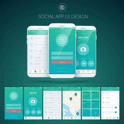 500x500 Mobile Social App Interface Design Vector 02 Free Download
