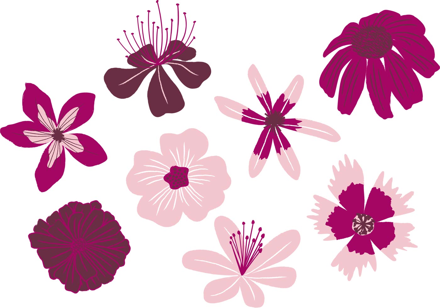 1400x980 Hand Drawn Blossoms Vectors
