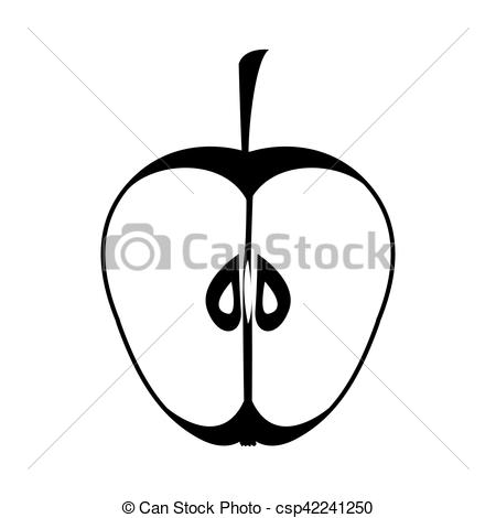 450x470 Silhouette Monochrome With Half An Apple Vector Illustration.