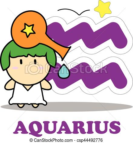 440x470 Aquarius Cartoon With Big Zodiac Sign Icon Vector Isolated On