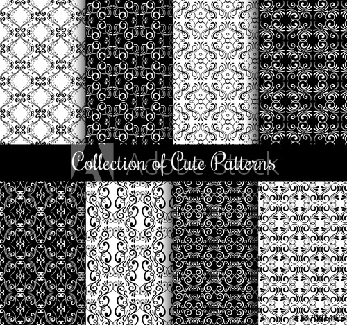 500x469 Floral Arabic Pattern Set. Black And White Modern Arabesque Vector