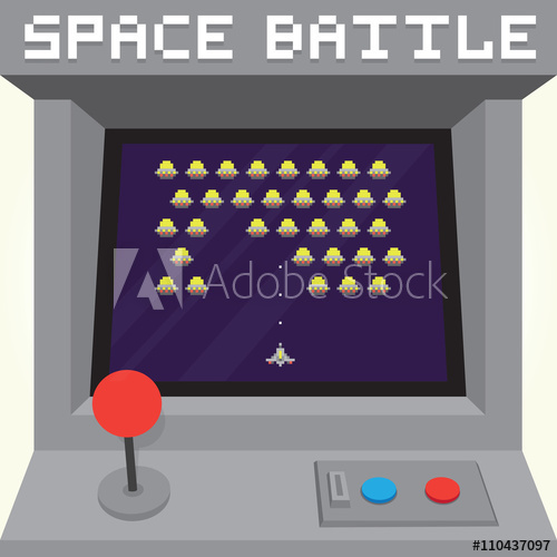 500x500 Old School Pixel Art Style Ufo Arcade Machine Game Cabinet Vector