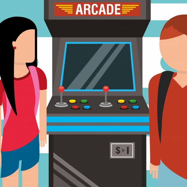 626x626 Young People With Video Game Arcade Machine Vector Premium Download