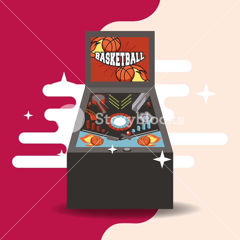 1000x1000 Video Game Classic Arcade Basketball Machine Vector Illustration