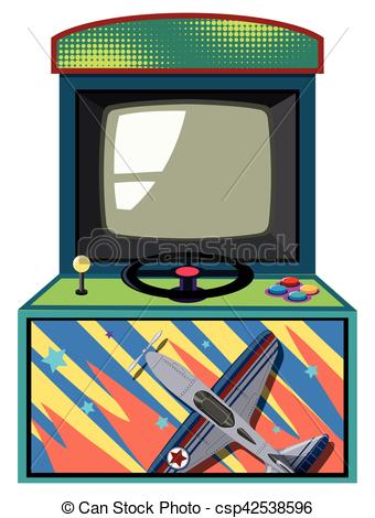 340x470 Arcade Game Box With Flying Jet Illustration.
