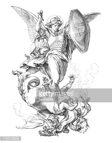 367x468 Michael The Archangel Fighting Dragon Stock Vectors