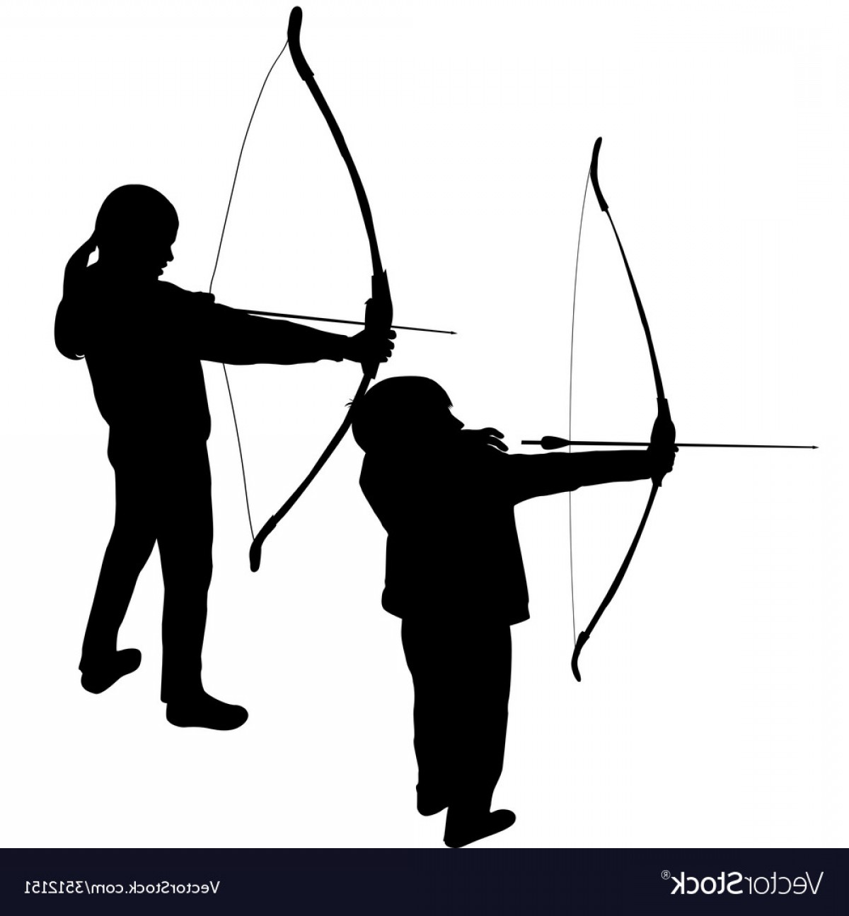 1200x1296 Children Silhouettes Playing Archery Vector Shopatcloth