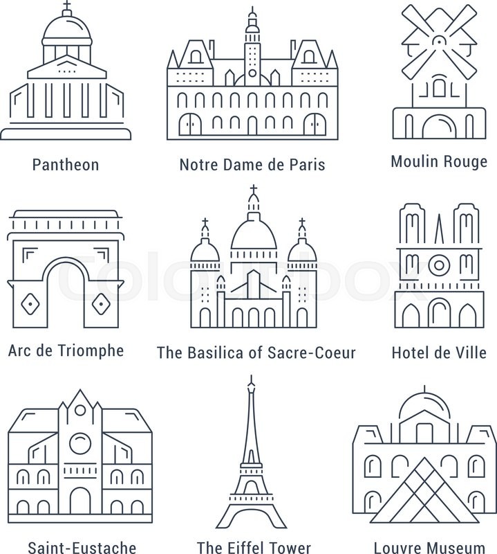 719x800 Set Vector Line Icons In Flat Design Paris Architecture And France