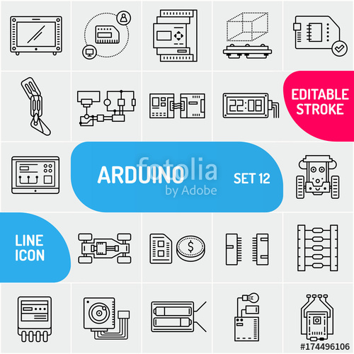 500x500 Arduino Line Icons. Electronics Components Icon Set. Various Chip