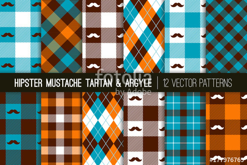 500x334 Hipster Mustache Tartan Plaid And Argyle Vector Patterns In Orange