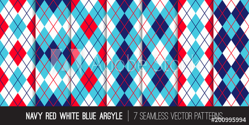 500x251 Argyle Seamless Vector Patterns In Navy, Red, White And Blue