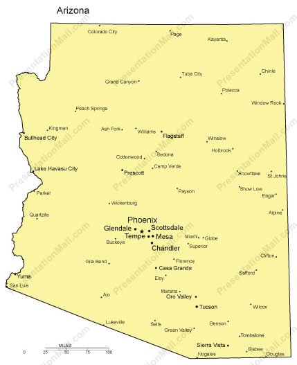 429x527 Arizona Outline Map With Capitals Amp Major Cities Digital Vector