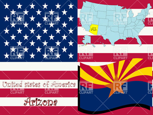534x400 Arizona State Flag And Map Outline Vector Image Vector Artwork