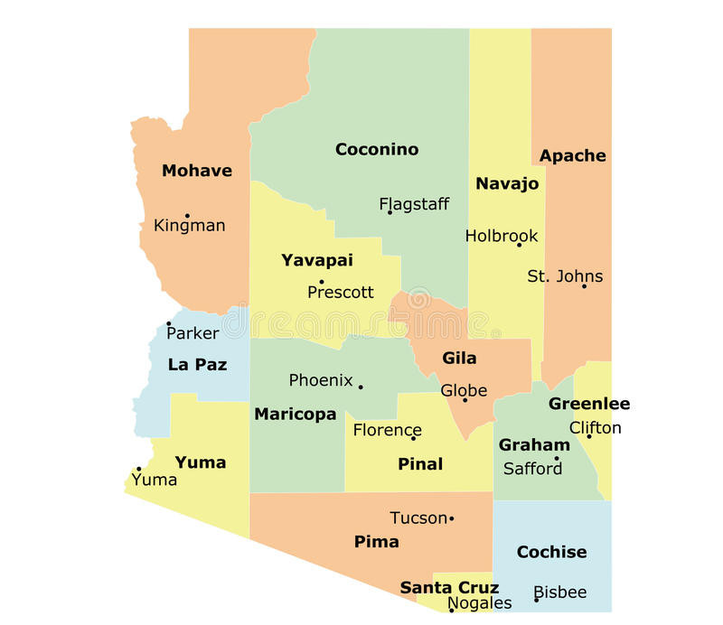 800x692 Arizona State Map With Cities County Map Arizona State Stock