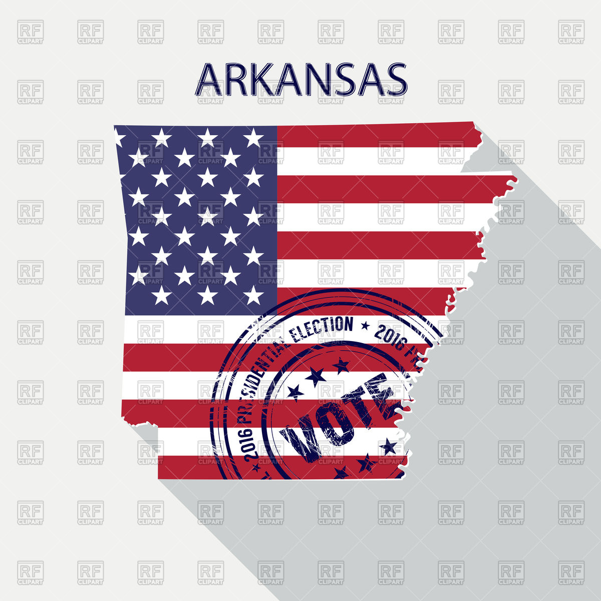 1200x1200 State Of Arkansas Map With Flag And Presidential Day Vote Stamp