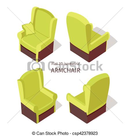 450x470 Green Armchair Illustration In Isometric Projection. Green