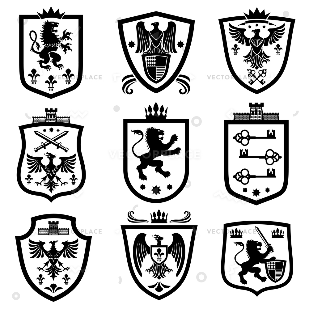 1000x1000 Royal Shields Nobility Heraldry Coat Arms Vector Illustration