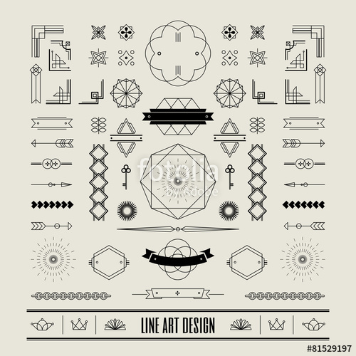 500x500 Set Of Linear Thin Line Art Deco Retro Vintage Design Elements