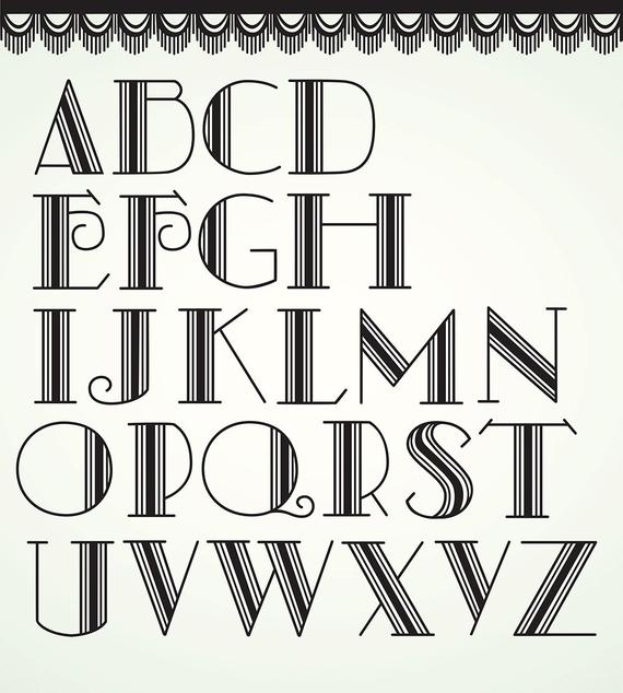 570x634 Art Deco Vector Alphabet Retro Letters Clipart Design Elements Etsy