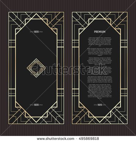 450x470 Vector Geometric Cards In Art Deco Style. Light Golden Flyers