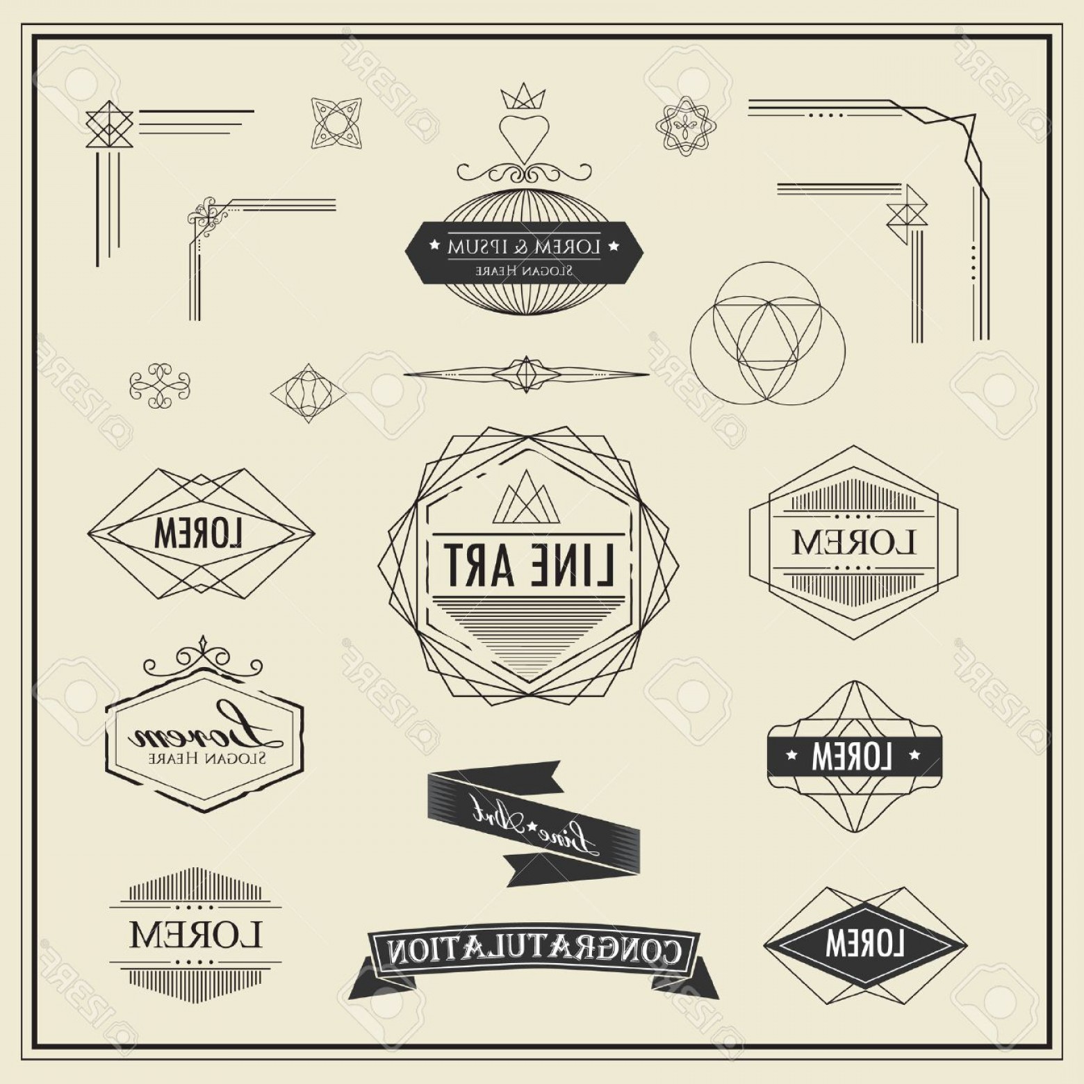 1560x1560 Photostock Vector Set Of Retro Vintage Linear Thin Line Art Deco