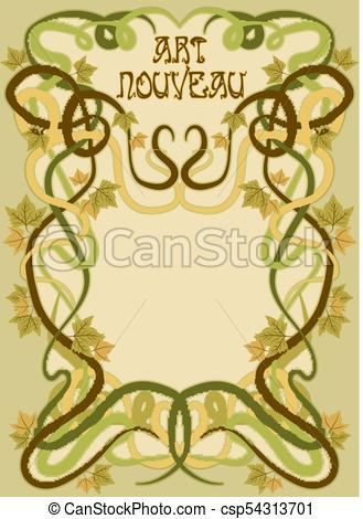 329x470 Background With Grape Leaves In Art Nouveau Style, Vector