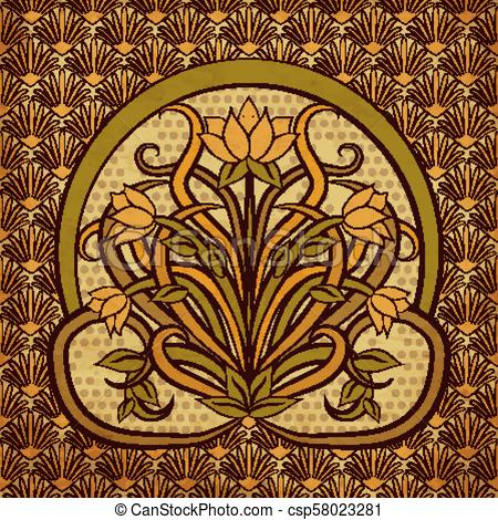 450x470 Floral Background In Art Nouveau Style, Vector Illustration.