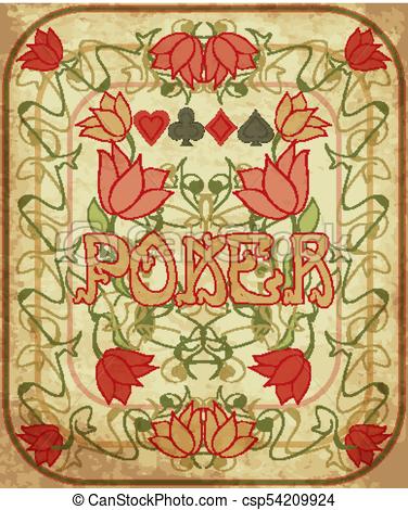 376x470 Poker Background In Art Nouveau Style, Vector Illustration.