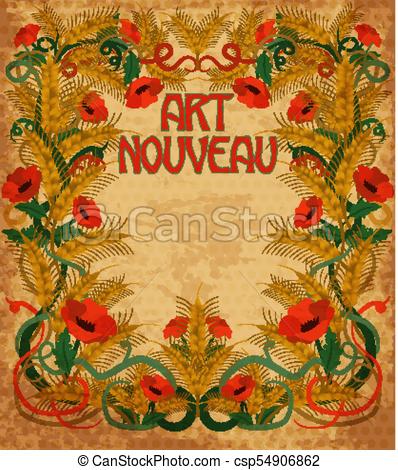 398x470 Wheaten Background In Art Nouveau Style, Vector Illustration.